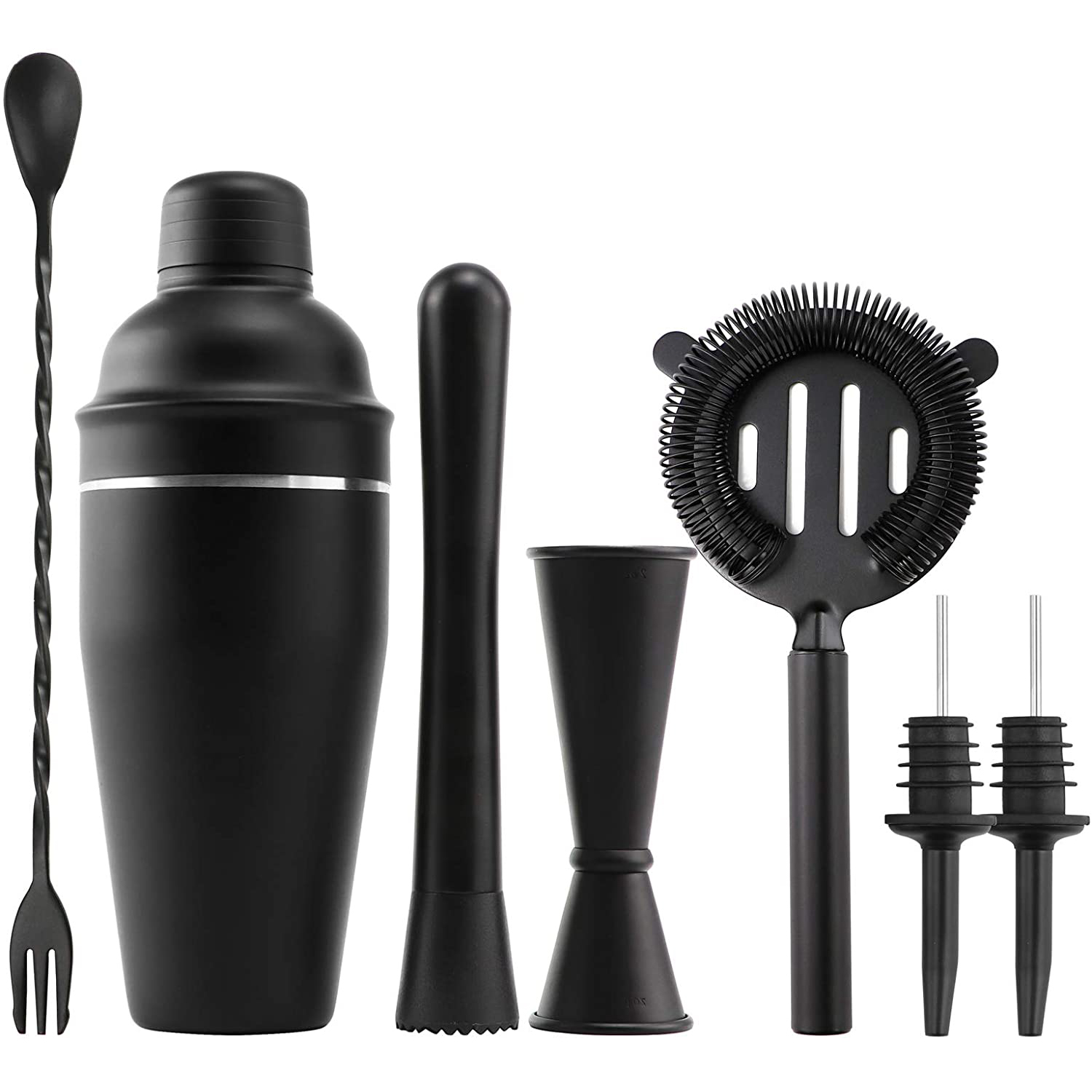 7Pcs Matt Black Cobbler Shaker Set