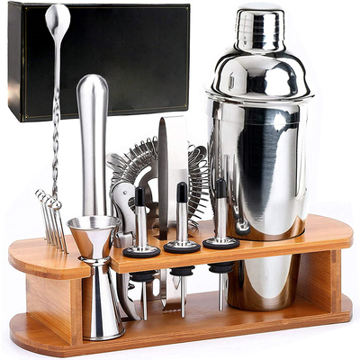 16Pcs Cocktail Shaker Set with Bamboo Stand