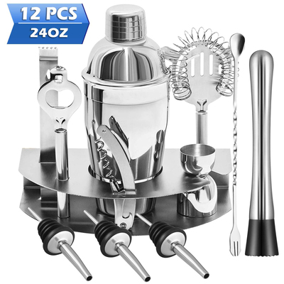 12Pcs Cocktail Shaker Set with Metal Stand