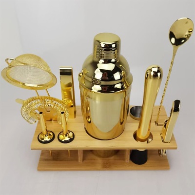 11Pcs Gold Cocktail Shaker Set with Stand