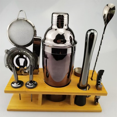 11Pcs Black Cocktail Shaker Set with Stand